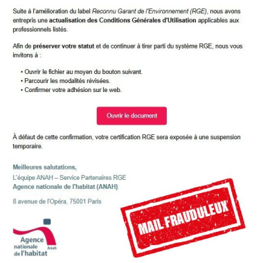 Alerte sur les mails frauduleux