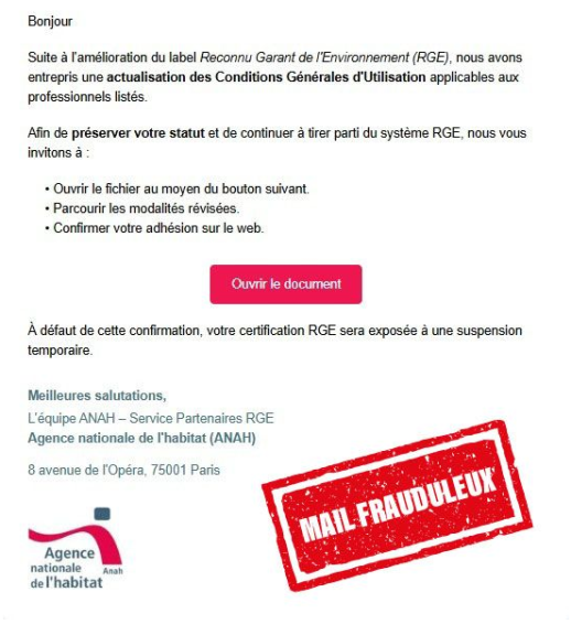 Alerte sur les mails frauduleux